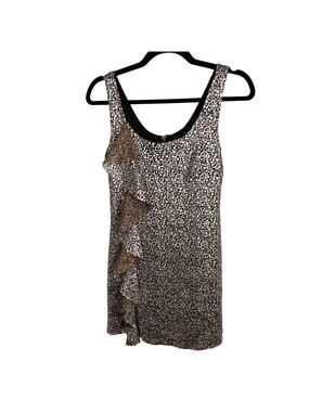 Guess Los Angeles, Size 1, Brown & Metallic Ruffle Mini Dress, Y2K, Shift, EUC